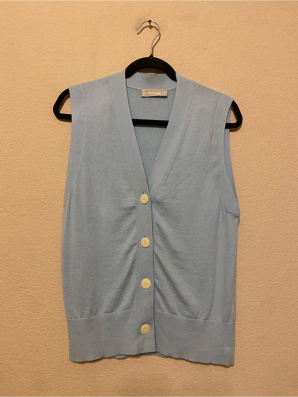 EVERLANE Sweater Vest Organic Cotton Wool Blend Sz M light Blue Button Up